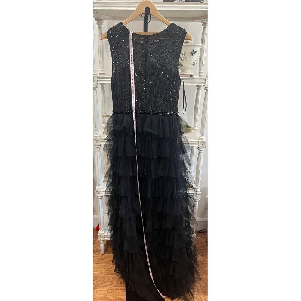 Mac Duggal 27055  Black Ruffle Tiered High Neck Sequined Gown Size 8 - Picture 5 of 6